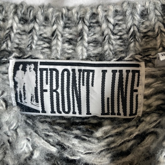 Vintage Front Line Chunky Geometric Knit Sweater w/ Real Leather Trim Sz M - Picture 2 of 12